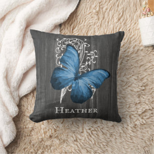 Blue Rustic Butterfly gepersonaliseerd Sierkussen