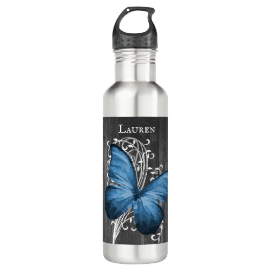 Blue Rustic Butterfly, gepersonaliseerd Waterfles (Voorkant)