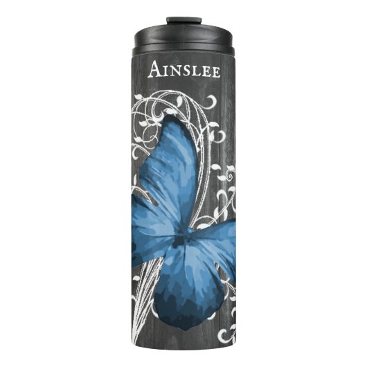 Blue Rustic Butterfly - gepersonaliseerde thermisc Thermosbeker (Voorkant)