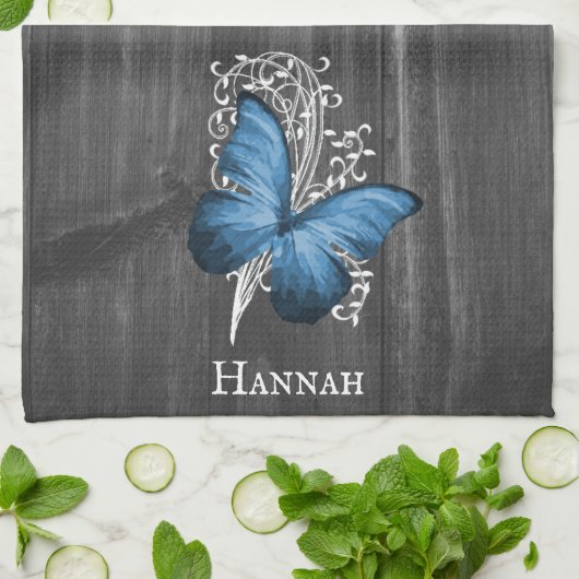 Blue Rustic Butterfly Kitchen Towel Theedoek (Gevouwen)