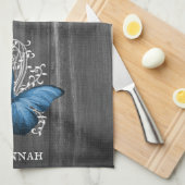 Blue Rustic Butterfly Kitchen Towel Theedoek (Quarter Fold)