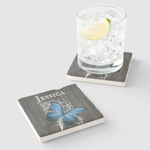 Blue Rustic Butterfly - Onderzetter met speciale t