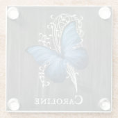 Blue Rustic Butterfly - Onderzetter van speciaal g Glazen Onderzetter (Achterkant)