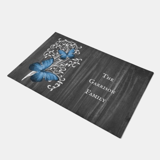 Blue Rustic Butterfly Personalized Doormat Deurmat (Schuin)
