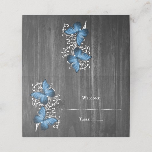 Blue Rustic Butterfly Reception Place Card Plaatskaartje (Buitenkant ongevouwen)