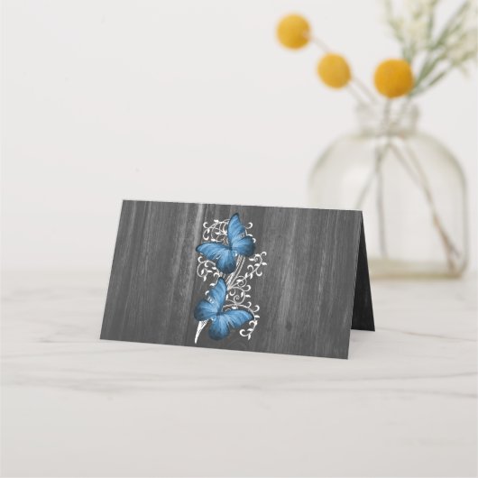 Blue Rustic Butterfly Reception Place Card Plaatskaartje (Achterkant)
