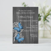 Blue Rustic Butterfly Vrijgezellenfeest Invite Kaart (Staand voorkant)