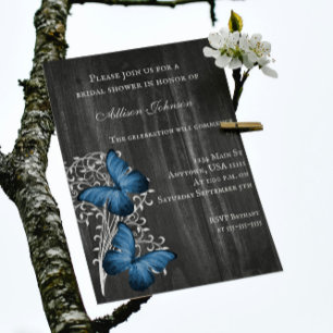 Blue Rustic Butterfly Vrijgezellenfeest Invite Kaart