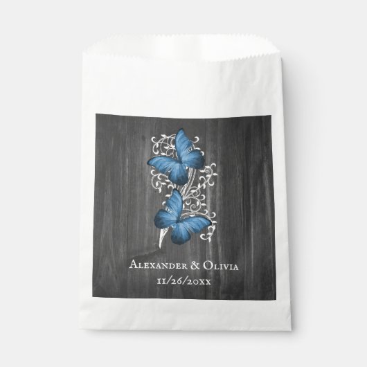 Blue Rustic Butterfly Wedding Favor Bags Bedankzakje (Voorkant)