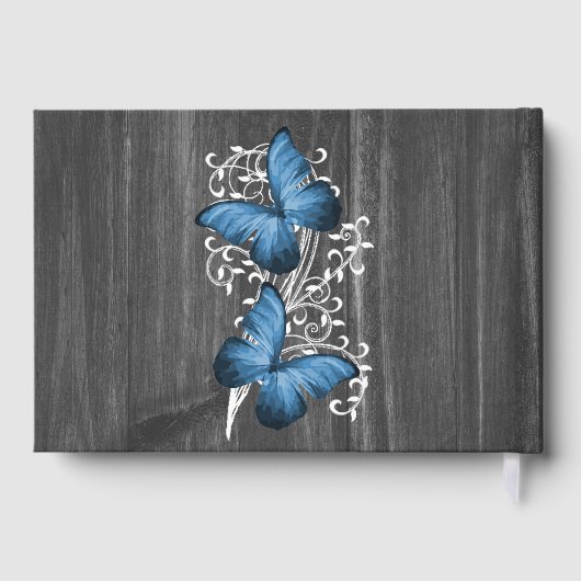 Blue Rustic Butterfly Wedding Guestbook Gastenboek (Achterkant)