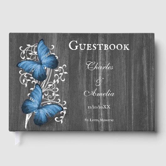 Blue Rustic Butterfly Wedding Guestbook Gastenboek (Voorkant)