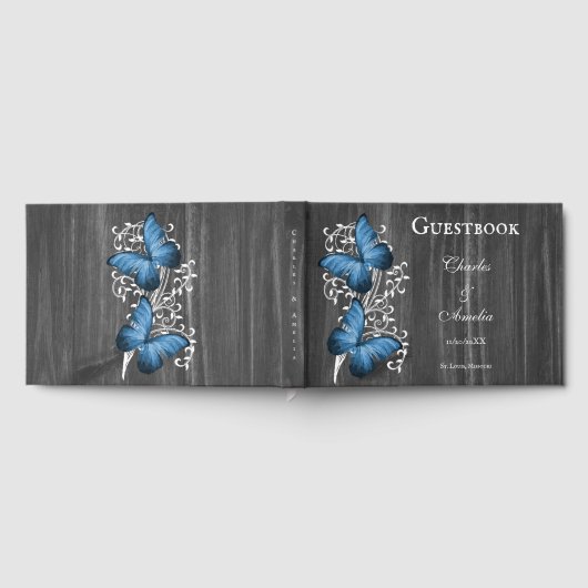 Blue Rustic Butterfly Wedding Guestbook Gastenboek (Volledig)