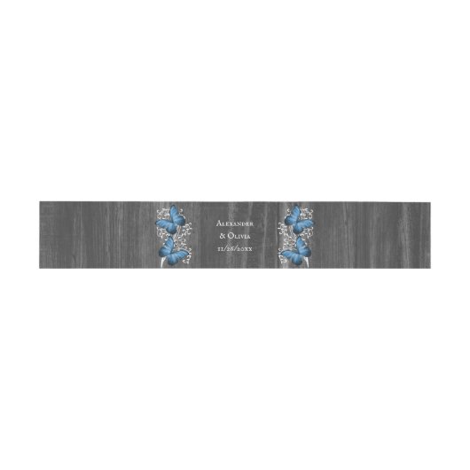 Blue Rustic Butterfly Wedding Invite Belly Band Uitnodigingen Wikkel (Vlak)
