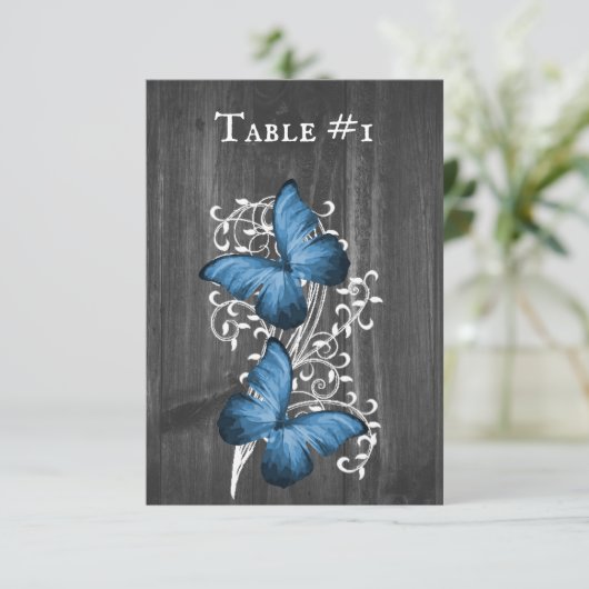 Blue Rustic Butterfly Wedding Table Kaart (Staand voorkant)