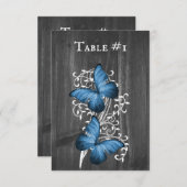 Blue Rustic Butterfly Wedding Table Kaart (Voorkant / Achterkant)