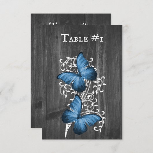 Blue Rustic Butterfly Wedding Table Kaart (Voorkant / Achterkant)