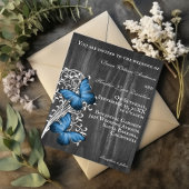 Blue Rustic Butterfly Wedding Uitnodiging
