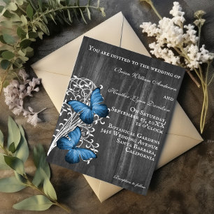 Blue Rustic Butterfly Wedding Uitnodiging