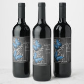 Blue Rustic Butterfly Wedding Wine Label Wijn Etiket (Flessen)