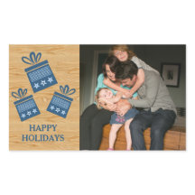 Blue Rustic Cadeaus Holiday Foto Stickers