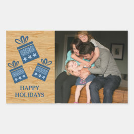 Blue Rustic Cadeaus Holiday Foto Stickers