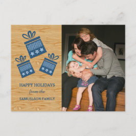 Blue Rustic Cadeaus Holiday Photo Briefkaart