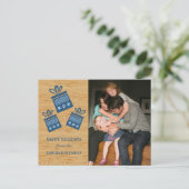Blue Rustic Cadeaus Holiday Photo Briefkaart (Staand voorkant)