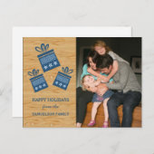 Blue Rustic Cadeaus Holiday Photo Briefkaart (Voorkant / Achterkant)