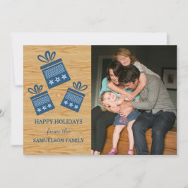Blue Rustic Cadeaus Holiday Photo Flat Kaart