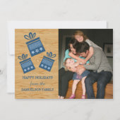 Blue Rustic Cadeaus Holiday Photo Flat Kaart (Voorkant)