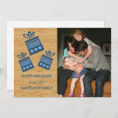 Blue Rustic Cadeaus Holiday Photo Flat Kaart (Voorkant / Achterkant)