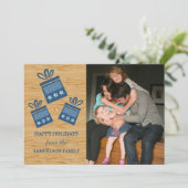 Blue Rustic Cadeaus Holiday Photo Flat Kaart (Staand voorkant)