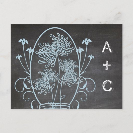 Blue Rustic Chalkboard Mason Jar Menu Keuze RSVP (Voorkant)