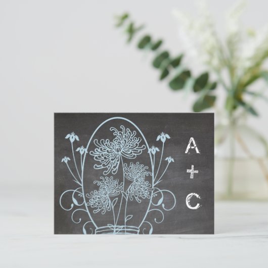 Blue Rustic Chalkboard Mason Jar Menu Keuze RSVP (Staand voorkant)