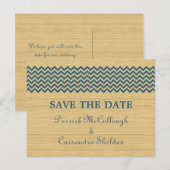Blue Rustic Chevron Save the Date Briefkaart (Voorkant / Achterkant)