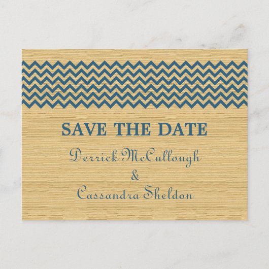 Blue Rustic Chevron Save the Date Briefkaart (Voorkant)