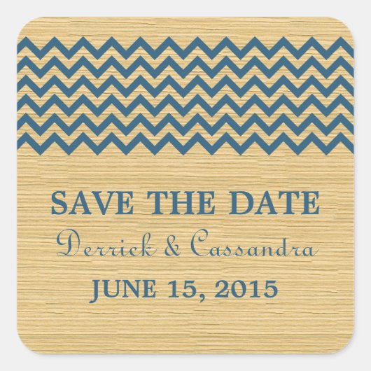 Blue Rustic Chevron Save the Date Stickers (Voorkant)