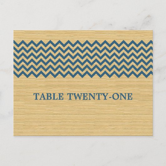 Blue Rustic Chevron Table Number Briefkaart (Voorkant)