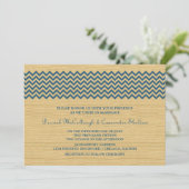 Blue Rustic Chevron Wedding Invite Kaart (Staand voorkant)