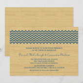 Blue Rustic Chevron Wedding Invite Kaart (Voorkant / Achterkant)