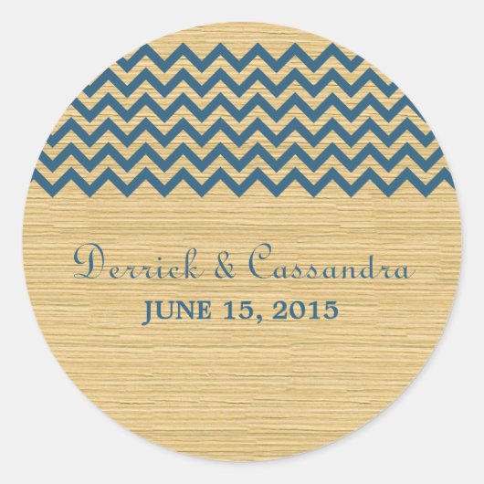 Blue Rustic Chevron Wedding Stickers (Voorkant)