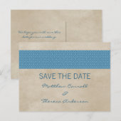 Blue Rustic Damask Save the Date Briefkaart (Voorkant / Achterkant)