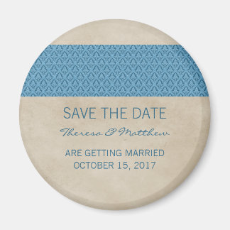 Blue Rustic Damask Save the Date Magnet