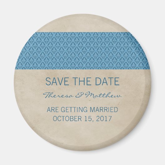 Blue Rustic Damask Save the Date Magnet (Voorkant)