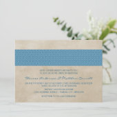 Blue Rustic Damask Wedding Invite Kaart (Staand voorkant)
