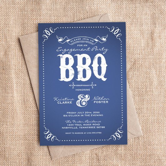 Blue Rustic Engagement Party BBQ Kaart