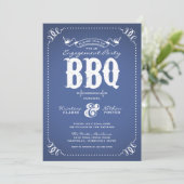 Blue Rustic Engagement Party BBQ Kaart (Staand voorkant)