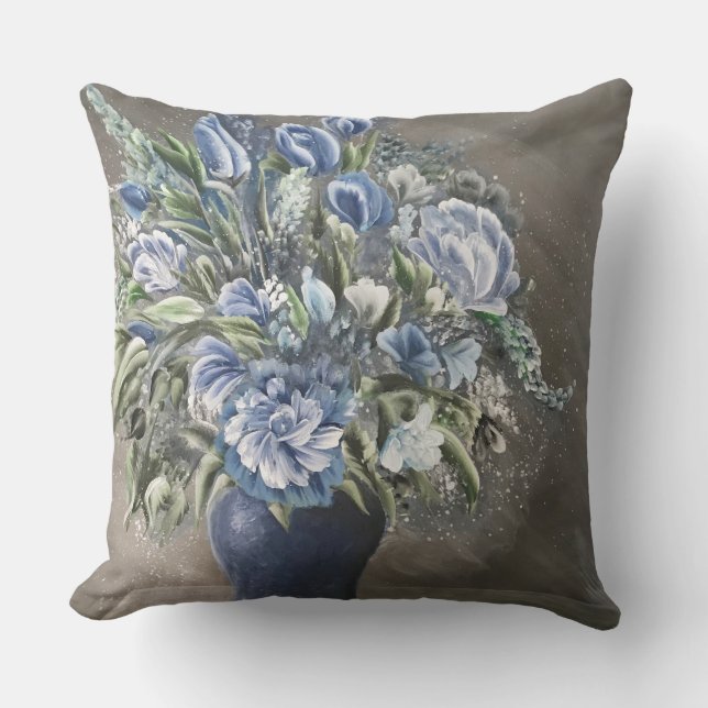 Blue Rustic Floral Decorative Pillow Kussen (Voorkant)