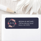 Blue Rustic Floral Wreater Monogram Address Label (Insitu)
