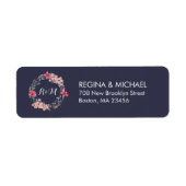 Blue Rustic Floral Wreater Monogram Address Label (Voorkant)
